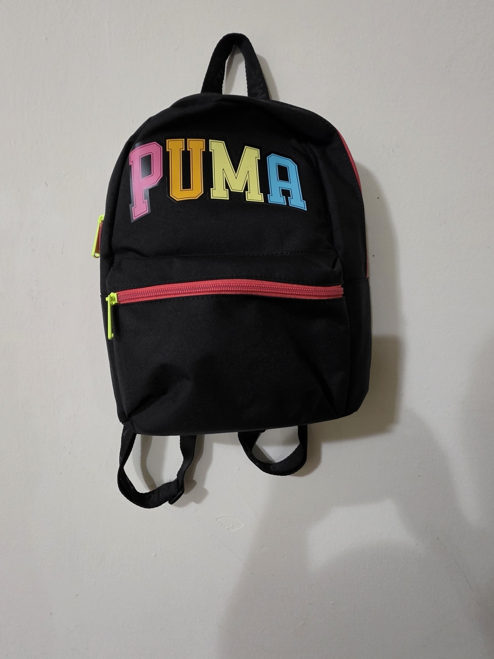 PUMA Black Mini Backpack with Neon Lettering